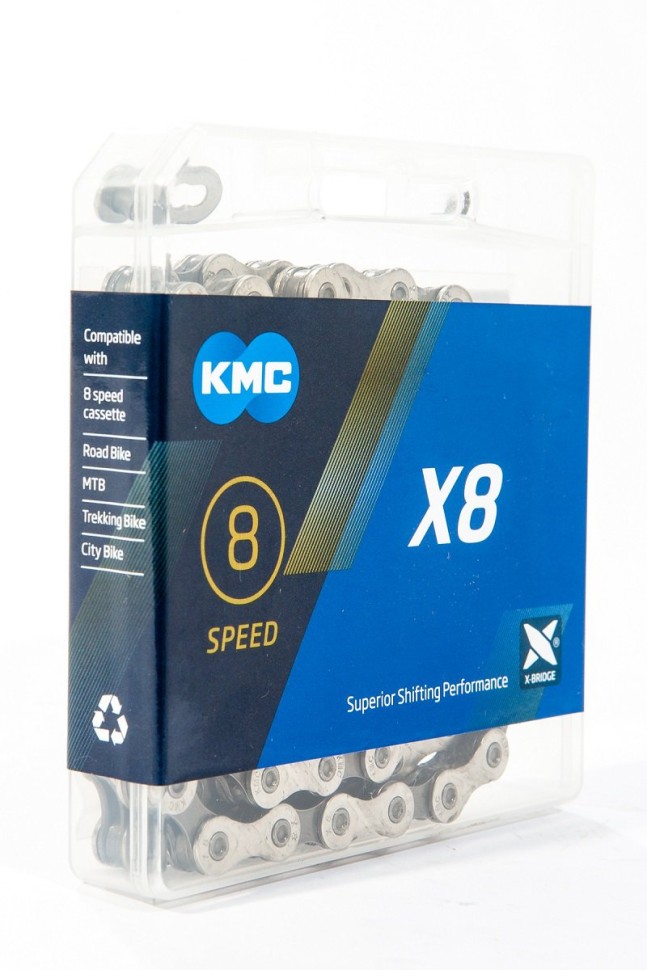 Цепь скоростная KMC X-8 индивидуальная упаковка 116 звеньев с замком 8 скоростей
